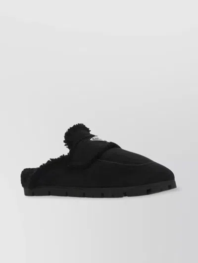 Prada Flat Shearling Fur-lined Mules In Nocolor