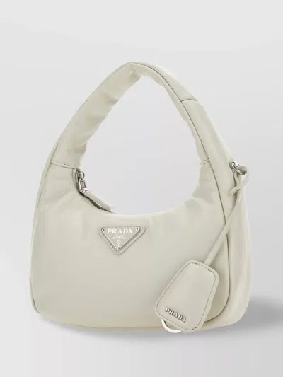 Prada Chalk Nappa Leather Mini Soft Handbag In Bianco