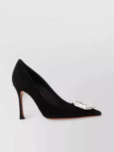 Amina Muaddi Camelia Embellished Pointed Toe Pumps In Satin Black/