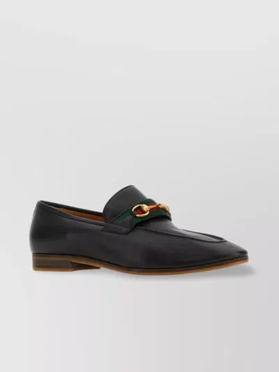 Gucci Web Detail Leather Loafers In Black