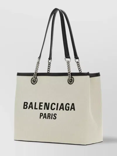 Balenciaga Woman Ivory Canvas M Duty Free Shopping Bag In White