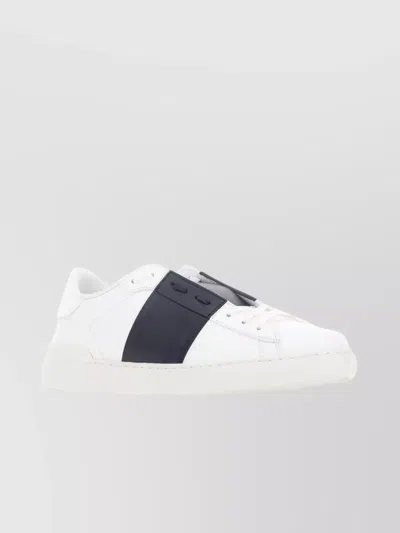 Valentino Garavani Open Leather Sneakers In Bianco/nero