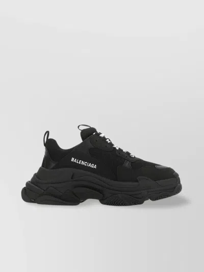 Balenciaga Woman Black Synthetic Leather And Mesh Triple S Sneakers