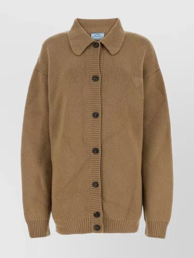 Prada Prad Buttoned Knitted Cardigan In Brown