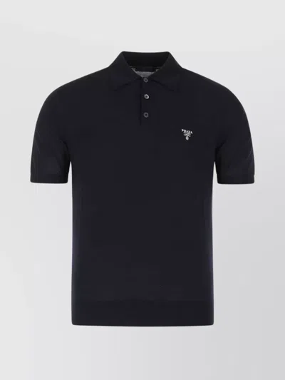 Prada Superfine Wool Polo Shirt In Navy