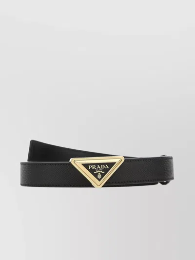 Prada Leather Belt Gold-tone Hardware In Black