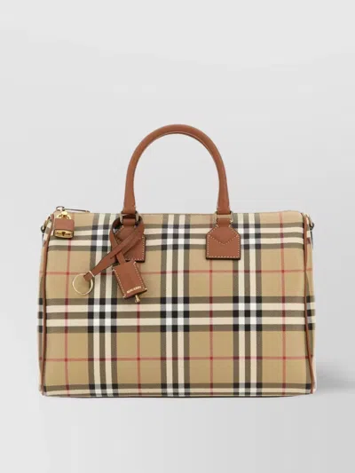 Burberry Checkered Canvas Medium Handbag With Leather Trim