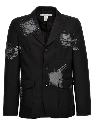 Comme Des Garçons Shirt Single Breast Printed Twill Blazer In Black