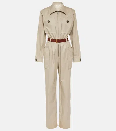 Saint Laurent Cotton Twill Jumpsuit In Beige