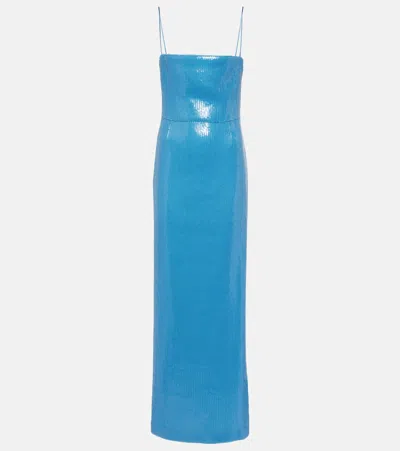 Galvan Stargaze Bandeau Sequined Maxi Dress In Blue