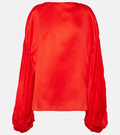 Khaite Quico Oversized Silk Blouse In 红色的