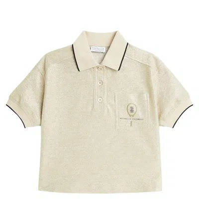 Brunello Cucinelli Kids' Logo Linen And Cotton-blend Polo Shirt In Neutral