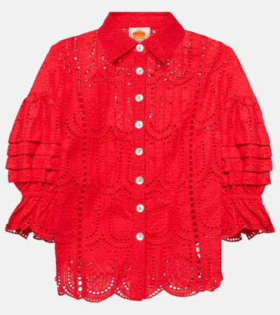 Farm Rio Pineapple Broderie Anglaise Blouse In Red