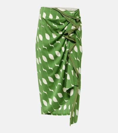 Dries Van Noten Silk-blend Midi Skirt In Green