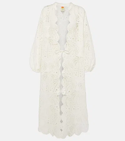 Farm Rio Laise Eyelet Kimono Swim Cover-up In White