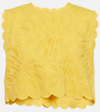 Farm Rio Monstera Broderie Anglaise Crop Top In Yellow