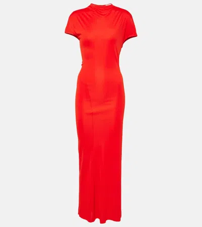 Khaite Yenza Mockneck Jersey Maxi Dress In Fire Red