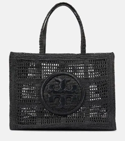 Tory Burch Ella Large Crochet Raffia Tote Bag In Black  