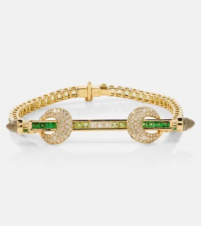 Ananya Chakra 18kt Gold Bracelet With Diamonds, Quartz, Tsavorites, And Peridots