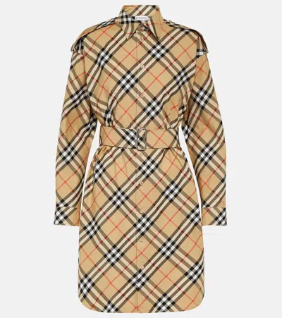 Burberry Check Cotton Shirt Dress In Neutral
