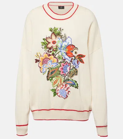 Etro Embroidered Cashmere And Cotton Sweater In White