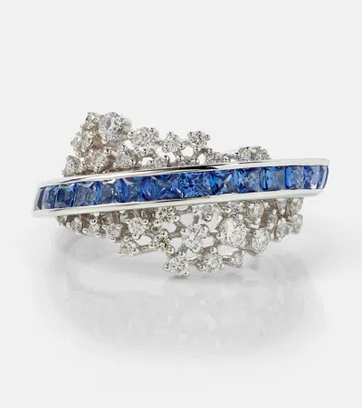 Ananya Scatter Energy 18kt White Gold Ring With Diamonds And Sapphires In Silver