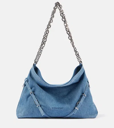 Givenchy Voyou Chain Medium Denim Shoulder Bag In Blue