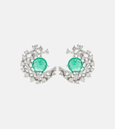 Ananya Scatter 18kt White Gold Earrings With Diamonds And Emeralds In Silver