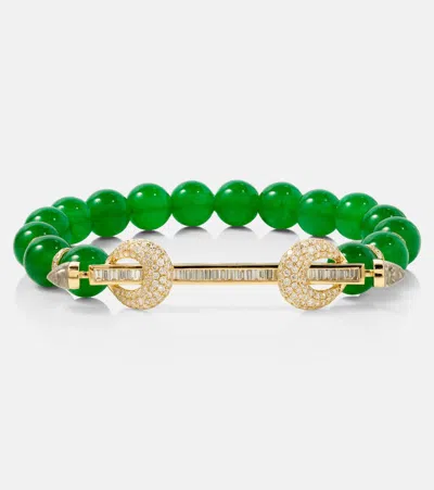 Ananya Chakra 18kt Yellow Gold Bracelet With Quartz And Diamonds In Green