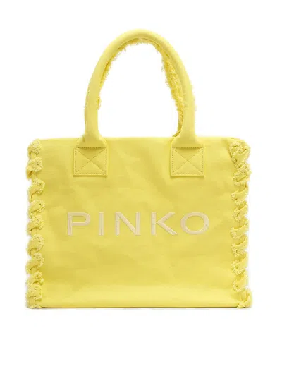Pinko Beach Shopper In Recycled Canvas In Yellow