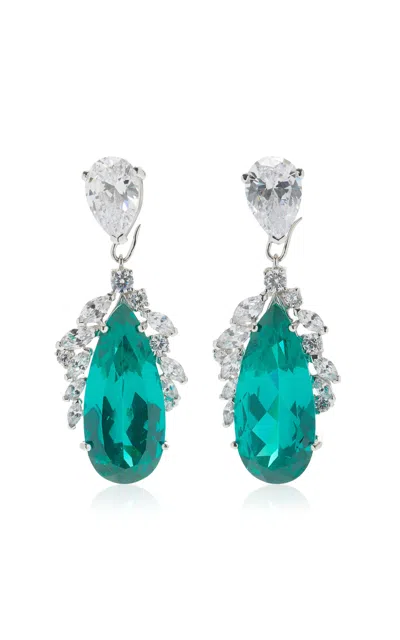 Anabela Chan 18k White Gold-plated Sterling Silver Palms Simulated Paraiba Tourmaline & Simulated Diamond Drop Ea In Blue
