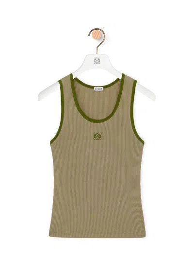 Loewe Women Ribbed Silk Tank Top In Green