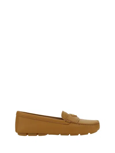 Prada Calfskin Leather Driver Loafers In Naturale