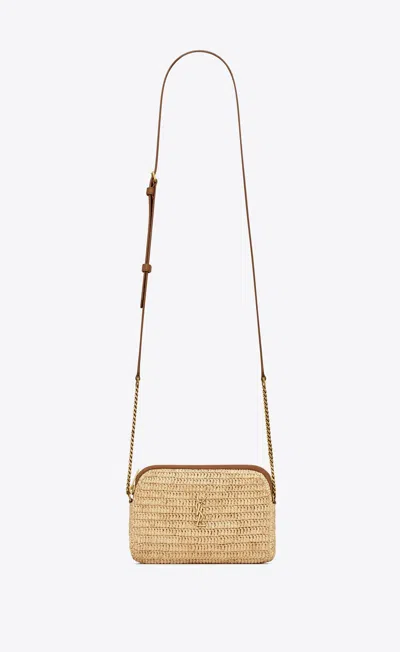 Saint Laurent Women Mini Gaby Raffia Pouch W/ Chain In Neutral