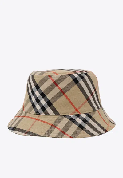 Burberry Checked Edk-embroidered Bucket Hat In Beige