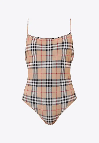 Burberry Vintage Check Swimsuit In Beige