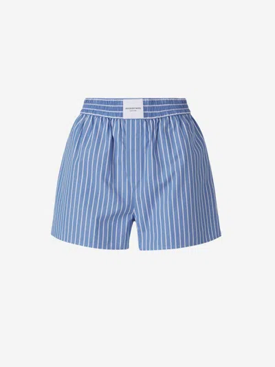 Alexander Wang Striped Motif Bermuda Shorts In Sky Blue And White