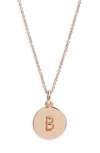 Kate Spade Rose Gold-tone Initial Disc Pendant Necklace, 18" + 2 1/2" Extender In B/ Rose Gold