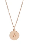 Kate Spade Rose Gold-tone Initial Disc Pendant Necklace, 18" + 2 1/2" Extender In A/ Rose Gold