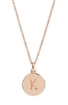 Kate Spade Rose Gold-tone Initial Disc Pendant Necklace, 18" + 2 1/2" Extender In K/ Rose Gold