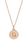 Kate Spade Rose Gold-tone Initial Disc Pendant Necklace, 18" + 2 1/2" Extender In D/ Rose Gold