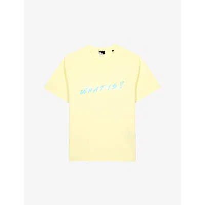 The Kooples Mens Bright Yellow Slogan-print Short-sleeve Cotton T-shirt
