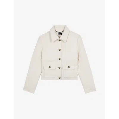 The Kooples Womens Ecru Button-down Textured Cropped Cotton-blend Jacket