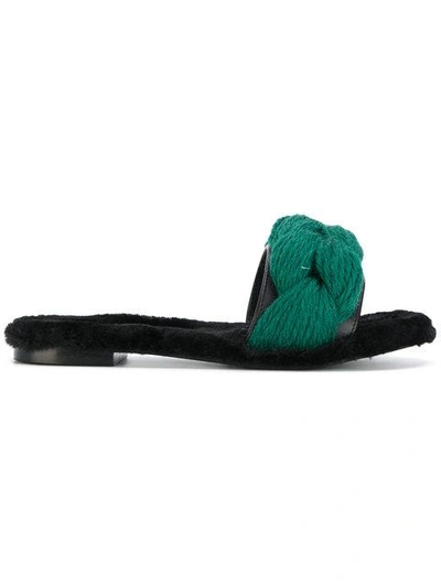 Avec Modération 10mm Kitzbuhel Braided Wool Slide Flats In Dark Green