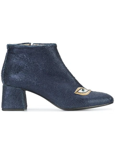 Figue Catroux Eyes Shiny Leather Ankle Boot In Blue