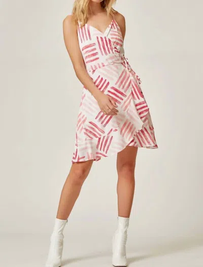 Emily Wonder Faux Wrap Dress In White And Pink