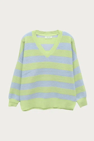 Rd Style Oversized Ottoman Rugby Striped Sweater In Green/lavender
