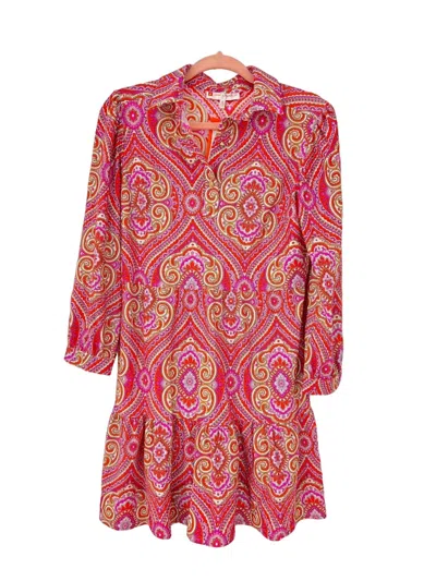 Jude Connally Henley Dress In Paisley Medallion Hot Pink