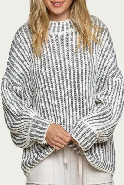 Pol Mock Neck Knit Sweater In Grey Two-tone