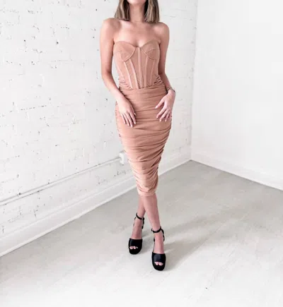 Bardot Lithium Mesh Midi Dress In Nude In Beige